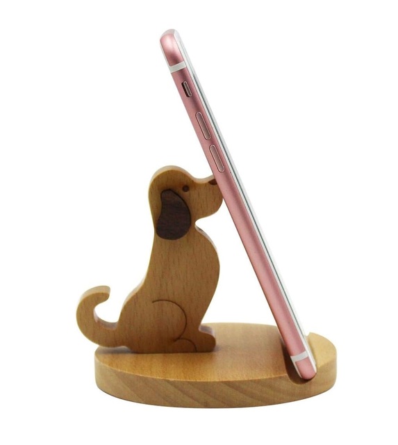 Cute Dog Cellphone Holder Stand Wooden Smartphone Desk Holder for All Mobile Phones Animal Phone Stand Desk Ornament