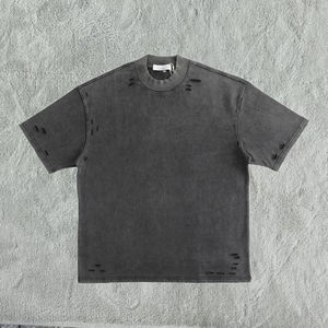 T-shirt court vintage déchiré sur mesure lourd 100% coton lavé à l'acide pour hommes et femmes coupe surdimensionnée - Product Image 2