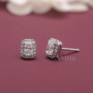 IGI Certified Lab Grown Diamond Radiant Cut Halo Stud Earrings 14K White / Yellow & Rose Gold Rectangular Diamond Earrings - Product Image 5