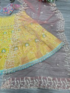Belle fête fête porter nouveauté lourde Kasturi soie Lehenga Choli impression et bordure en dentelle avec filet Dupatta - Product Image 4