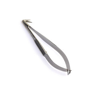 Micro ciseaux chirurgicaux à lames fines pointues inclinées de 125mm avec pince incurvée en acier inoxydable à poignée plate - Product Image 1