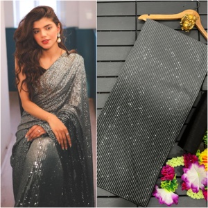 Nouvelle impression numérique Bollywood Georgette avec Sari de travail de broderie de séquence lourde de 3MM pour la vente en ligne - Product Image 3