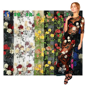 YX1120 tela de malla de flores bordadas multicolor cara bordado soluble en agua tela de tul de rosas grandes Francés parisino - Product Image 1