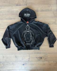 Sudadera con capucha personalizada de alta calidad fabricante Sun Faded Distressed Heavyweight Acid Wash Zipper Boxy Fit Zip up Rhinestone para hombres - Product Image 1