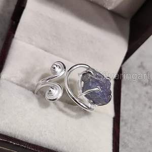 Anillo de Tanzanita Natural en Bruto para Mujer, Piedra Natal de Diciembre, Anillo Ajustable, Joyería Hecha a Mano para Navidad, Anillo de Plata de Ley 925 - Product Image 5