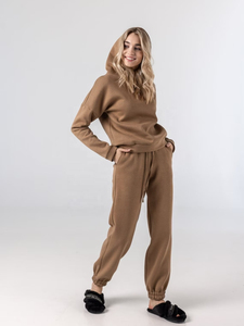 100% coton polaire femme pantalon et sweat à capuche ensemble avec poches vêtements de maison salon extérieur coupe ample dames ensembles 2 pièces femmes costumes - Product Image 4