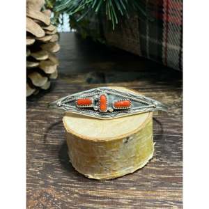 Navajo Handmade Coral & Sterling Silver Fashion Cuff Bracelet - Product Image 1
