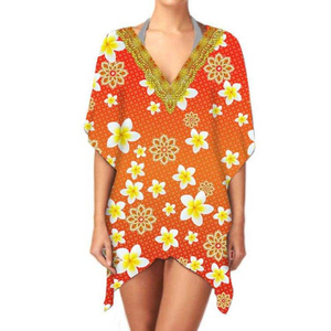 À la mode élégant court longueur caftan robe col en v impression numérique doux respirant tissu décontracté été vêtements de plage - Product Image 1