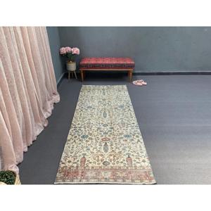 Alfombra Vintage de 3.2x7.7 pies, Alfombra, Alfombra Azul a Cuadros de Lana - Product Image 5