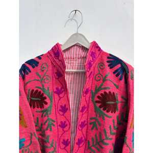 Handmade Hand-Stitched Ladies Blazer Embroidered Suzani <b>Jacket</b> <b>Kantha</b> Quilt Floral Fabric Reversible Cotton Filling Customizable - Product Image 3