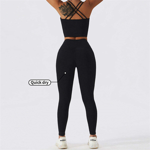 Conjunto de entrenamiento sin costuras de cintura alta, mallas deportivas ligeras y transpirables, Sujetador deportivo acolchado, diseño de patrón sólido a la moda - Product Image 1