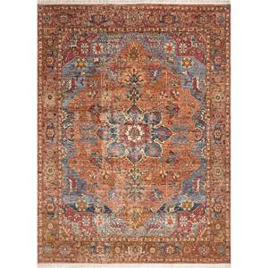 Alfombra de Lana Anudada a Mano Someplace in Time, Patrón de Medallón Rojo y Naranja EA-1504 para Uso Doméstico - Product Image 1