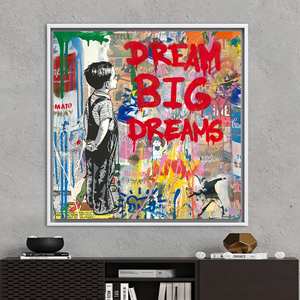 Impression sur toile Modern Dream Graffiti : Art mural audacieux pour salon, encadré blanc - Product Image 1