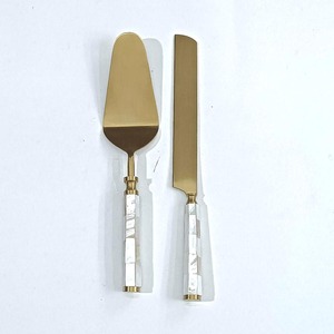 <b>Wedding</b> <b>Cake</b> Server Set Stainless Steel <b>Cake</b> <b>Cutter</b> Rose Gold Plated with Black Transparent Resin Handle - Product Image 3