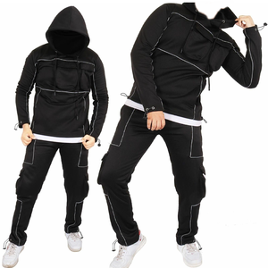 ชุดวอร์มมีฮู้ดสำหรับผู้ชาย,ชุดวอร์มแขนยาวสีดำล้วนออกแบบเองใหม่ - Product Image 3