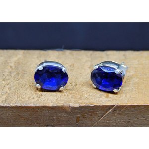 Oval Cut 925 <b>Sterling</b> <b>Silver</b> <b>Stud</b> Earring Genuine Natural Blue Sapphire Fashion Jewelry E0314-GS - Product Image 3