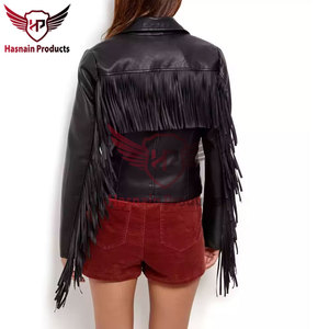 แจ็กเก็ตหนังสั้นของผู้หญิงสไตล์ตะวันตกแนววินเทจผ้าคอตตอนย้อมสีมีรอยขาดเป็นริ้ว - Product Image 5