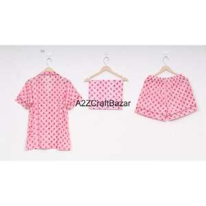 Ensemble de pyjama pour femmes en coton à manches courtes avec cordon de serrage et imprimé floral, doux, respirant, séchage rapide, pour tous les jours - Product Image 5