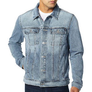 Vestes en jean pour hommes à capuche et col montant enduit de qualité supérieure avec étiquette personnalisée de Offre Spéciale à la mode et prix compétitif - Product Image 1