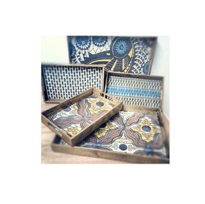 Bandeja DE SERVICIO DE MADERA impresa Forma Rectángulo 3 Bandeja de servicio decorativa pintada a mano de madera hecha a mano - Product Image 3