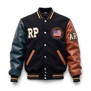 แจ็กเก็ตบอมเบอร์แจ็คเก็ตสำหรับทุกเพศแขนหนังขนสัตว์งานปักลายพรางกันลมฤดูใบไม้ผลิผลิตจากโรงงาน - Product Image 5