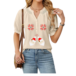 Women's Casual Short-Sleeve Button <b>Shirt</b> Summer <b>Office</b> Wear with Smocked Details for Everyday Work - Product Image 3