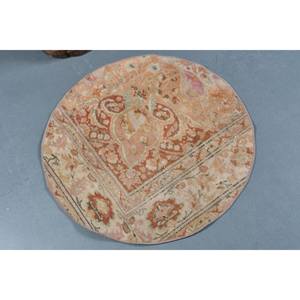 พรมตุรกีวินเทจคลาสสิกสีส้มสีเบจ2.3ft x 2.3ft ผ้าขนสัตว์เย็บปะติดปะต่อกันผ้าวิสโคสห้องนั่งเล่นยางทรงสี่เหลี่ยมผืนผ้าห้องโถง - Product Image 2