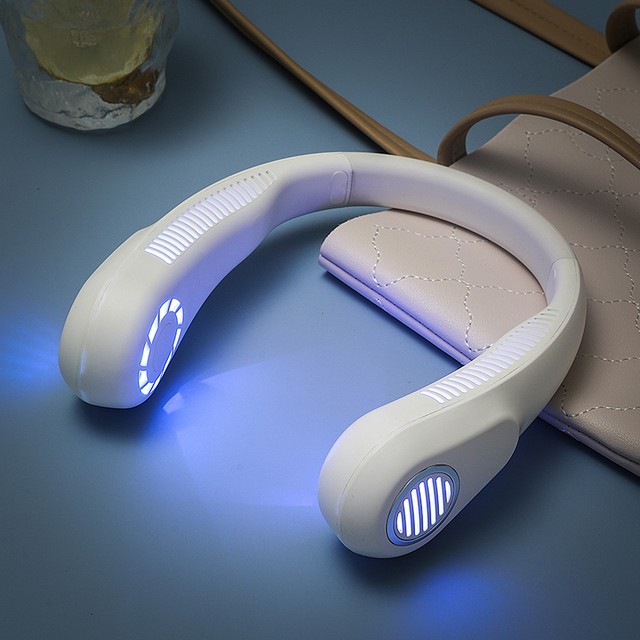2023 Summer Cooling Bladeless Leaf LED Mini Usb Portable Neck Fan