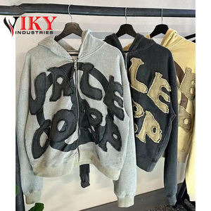 No Pocket Zip Up Style Blank Over Sized Patch Printing Acid Washed Distressed Embroidery Hoodie BY VIKY INDUSTRIES - Product Image 2