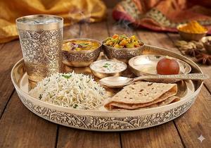 Service de table en bronze luxueux de 6 pièces fabriqué en Inde, finition miroir, gravure authentique, service de table en bronze Thali - Product Image 3