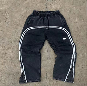 Pantalones de chándal acampanados Vintage lavados con ácido personalizados de alta calidad, ropa de calle para hombre, pantalones de chándal acampanados a rayas informales para hombre - Product Image 1