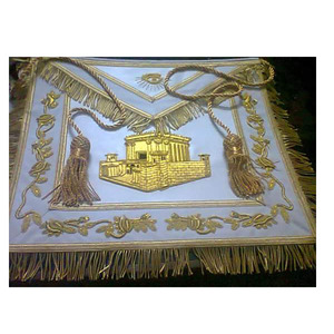 Embroidered Masonic Regalia Apron <b>with</b> Past Master Mason Apron <b>White</b> Freemason Apron Bullion Collar cap Gauntlet - Product Image 1