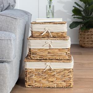 Boîte de rangement pour linge tissée au prix d'usine, panier naturel à couvercle, conteneur en jacinthe d'eau - Product Image 6