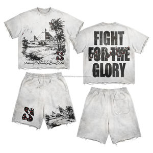 Conjunto de Sudadera con Capucha y Pantalones Cortos Personalizados, Unisex, de Algodón, Estilo Jogger, 2 Piezas, con Estampado de Parches, Estilo Holgado, para Hombre - Product Image 1