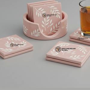 Most Demanded Handmade <b>Pink</b> & White Bone Inlay <b>Coaster</b> Set Floral Pattern for Interior Decoration Available for Worldwide Supply - Product Image 4