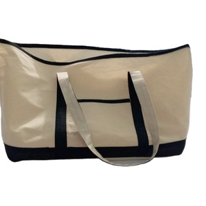 Heavy Duty Cotton <b>Canvas</b> <b>Tote</b> Bag Two-Tone Ladies Shoulder Bag Front Pocket Zipper Closure Letter Pattern Exhibition Beach <b>Tote</b> - Product Image 1