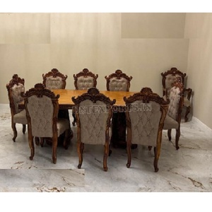 ซื้อชุดโต๊ะรับประทานอาหารไม้เนื้อแข็งโปแลนด์โบราณ โต๊ะและเก้าอี้ไม้สักดีไซน์ทันสมัย ชุดห้องรับประทานอาหารขัดเงาสีน้ําตาลที่ดีที่สุด - Product Image 1