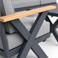 Ensemble de canapés d'extérieur modernes en aluminium 5 pièces, dossier haut, 3 places, 2 fauteuils, table basse pour jardin, salle à manger, patio, balcon, lavable
