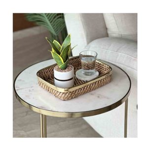 Bandeja de ratán natural con borde de metal con acabado dorado Bandeja de ratán natural hecha a mano para uso doméstico y de servicio de comida de hotel - Product Image 4