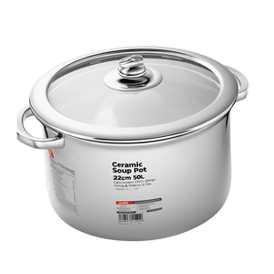 Ceramic Soup <b>Pot</b> 22cm 50L with Lid Double Handle Classic Design <b>for</b> <b>Induction</b> & Gas - Product Image 2