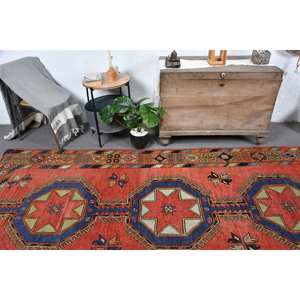 <b>Vintage</b> Turkish Kilim <b>Rug</b> Red Black 4.9x12.8ft Wool Latex Backing Patchwork 10mm Abstract Tabriz Rectangle Hallway Jute <b>Rug</b> - Product Image 2