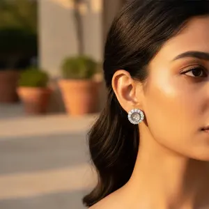 Boucles d'oreilles clous en argent avec diamants flottants pour femme, bijoux élégants, cadeau - Product Image 3