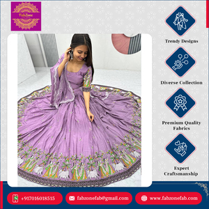 Top qualité Design Unique prix de gros fil à broder lourd et travail de séquence pur Chinon Lehenga Choli pour vêtements de mariage - Product Image 3