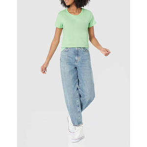 Vêtements pour femmes Logo personnalisé doux 100% coton uni blanc goutte épaule t-shirt poids lourd femmes t-shirts - Product Image 4