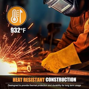 Gants de soudage résistants au feu et à la chaleur, gants de forge en cuir de qualité supérieure pour soudeur, forgeron, poêle à bois, foyer, grillade - Product Image 2