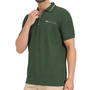 Camiseta con cuello de polo informal de la mejor calidad con abertura de cremallera de cuarto para hombre, camisetas personalizadas de ajuste Regular al por mayor para hombre - Product Image 1