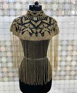 Cape en mousseline de soie lourde et brillante perlée à la main luxueuse robe de soirée à franges multi-portable antistatique tenue de club cristal - Product Image 1