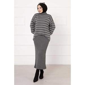 Pinstripe Crop 2 Parça Set Gri - Product Image 5