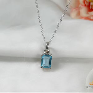 100% Natural <b>Blue</b> <b>Topaz</b> Luxury Women's Flower Shape 925 Silver Plated <b>Necklace</b> Gold Top Manufacturer India Gift Fine Jewelry - Product Image 1