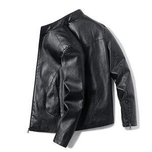 Vestes en cuir pour hommes de qualité supérieure Veste en cuir PU décontractée en similicuir à fermeture éclair de couleur unie pour hommes - Product Image 3
